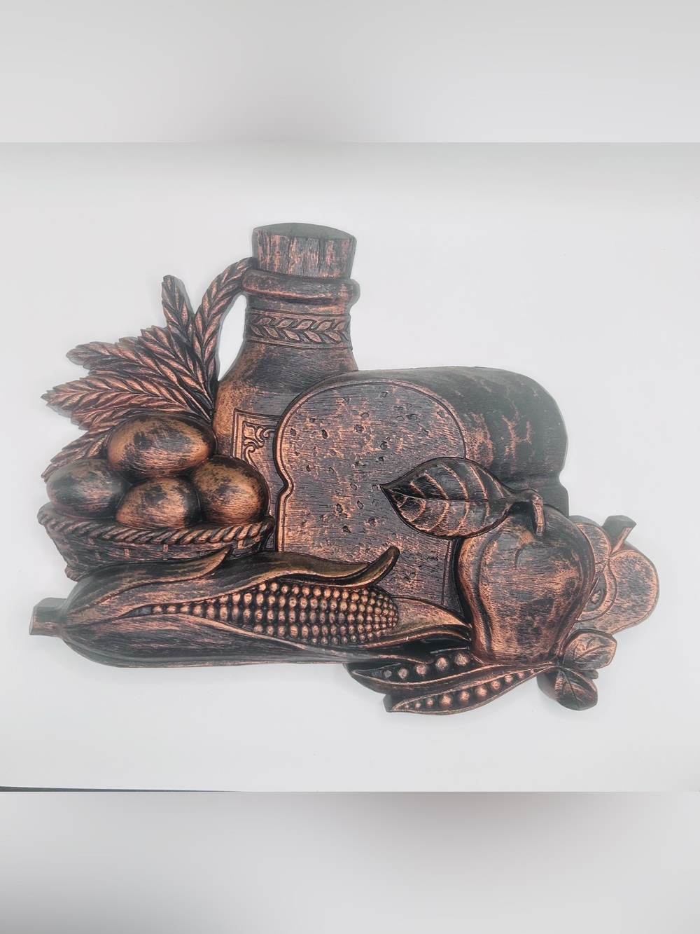 Vintage 1975 Syroco Kitchen Wall Plaque #7382 Faux Copper Harvest Fruit